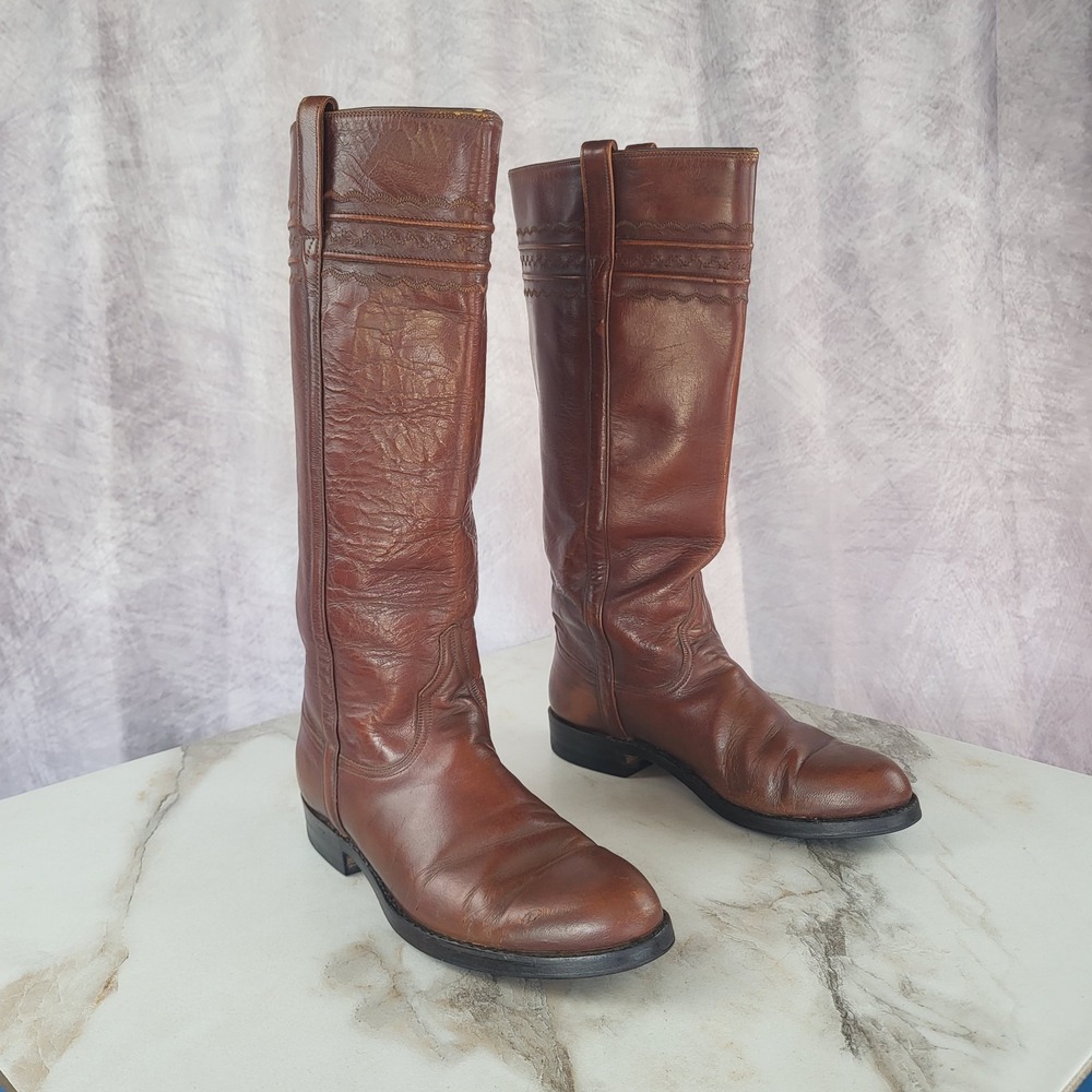 Vintage Lucchese Knee High Western Boots Women's Size 8.5 B READ
